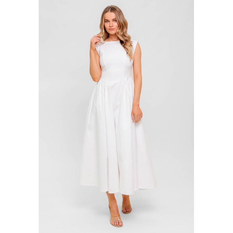 CANDLE VINE WHITE DENIM WOVEN MIDI DRESS