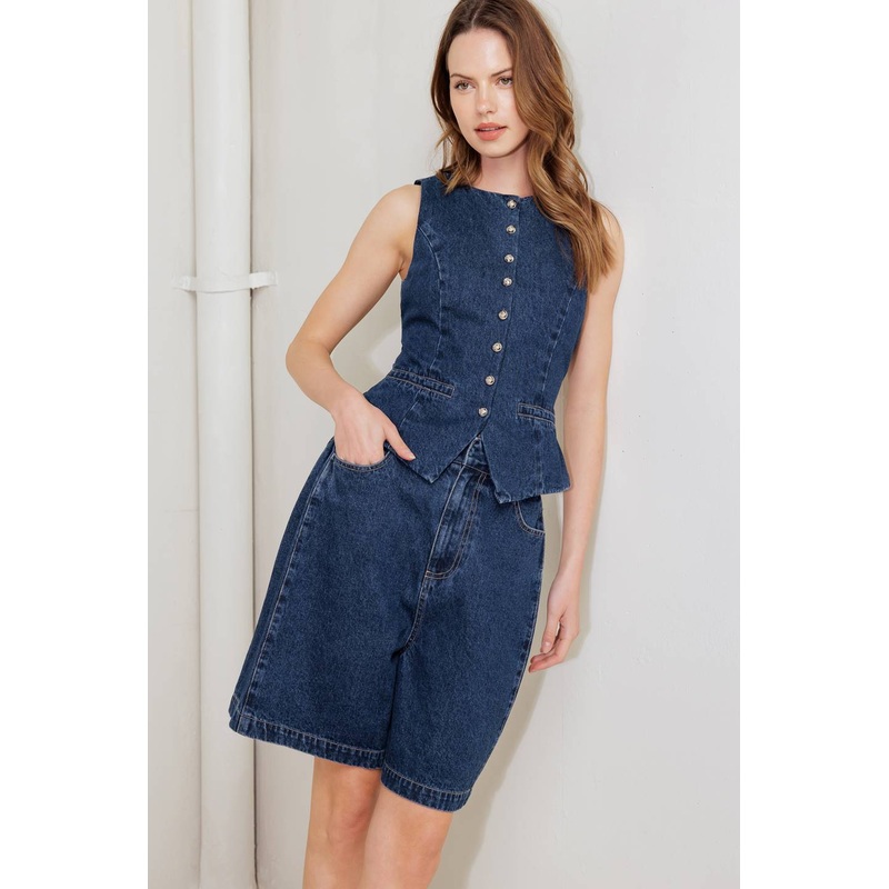 COFFEE PETAL DENIM VEST|DENIM|S|M|L