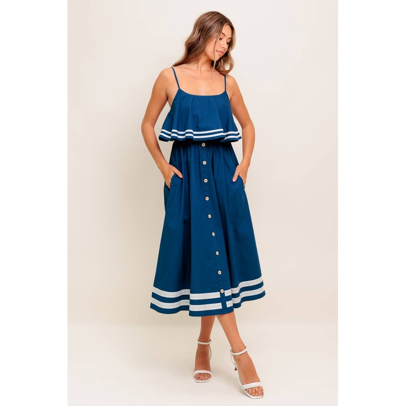 EARTH RHYTHM NAVY WOVEN MIDI DRESS