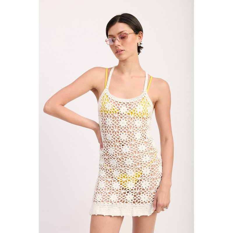 FLORAL CROCHET COVER UP DRESS|OFF WHITE|S|M|L