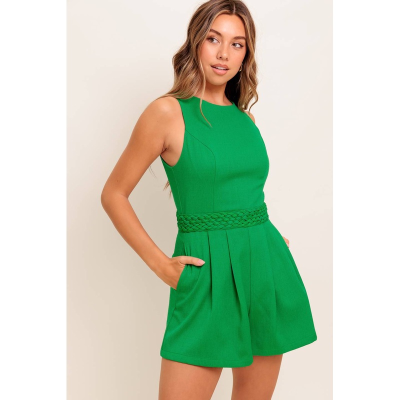 GENTLE KISS GREEN WOVEN ROMPER
