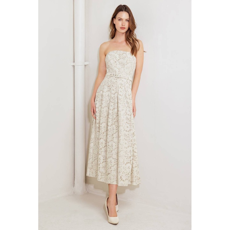 NATURAL STORYLINE WOVEN LACE MIDI DRESS
