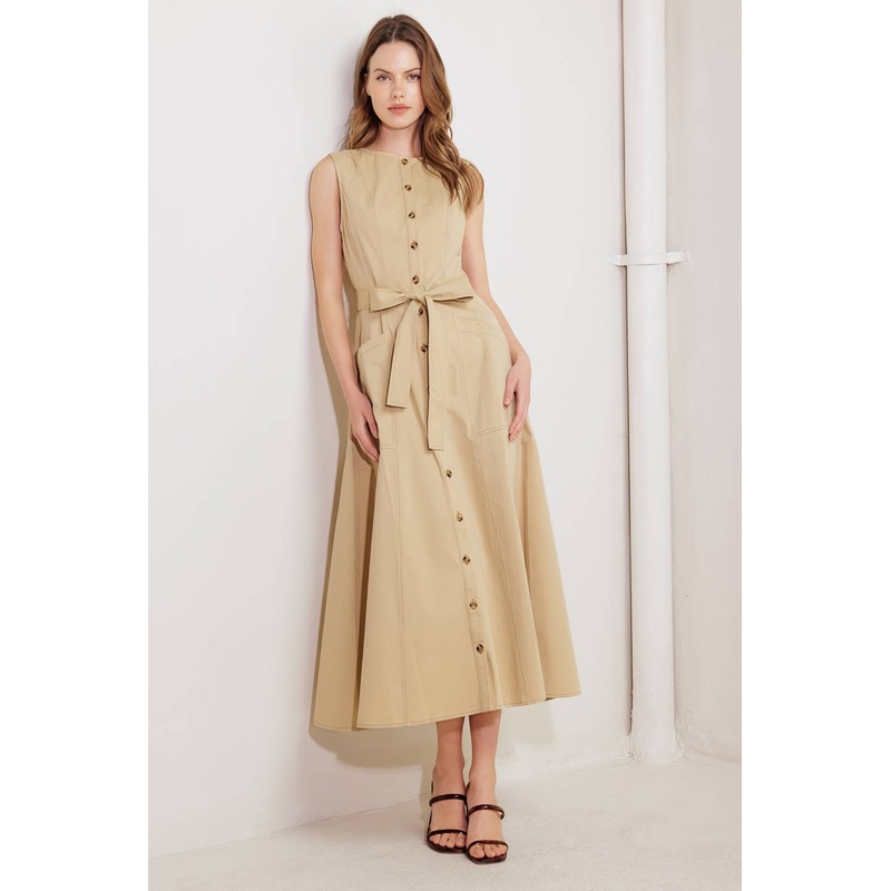 NATURES GENTLE SONG BEIGE WOVEN MIDI DRESS
