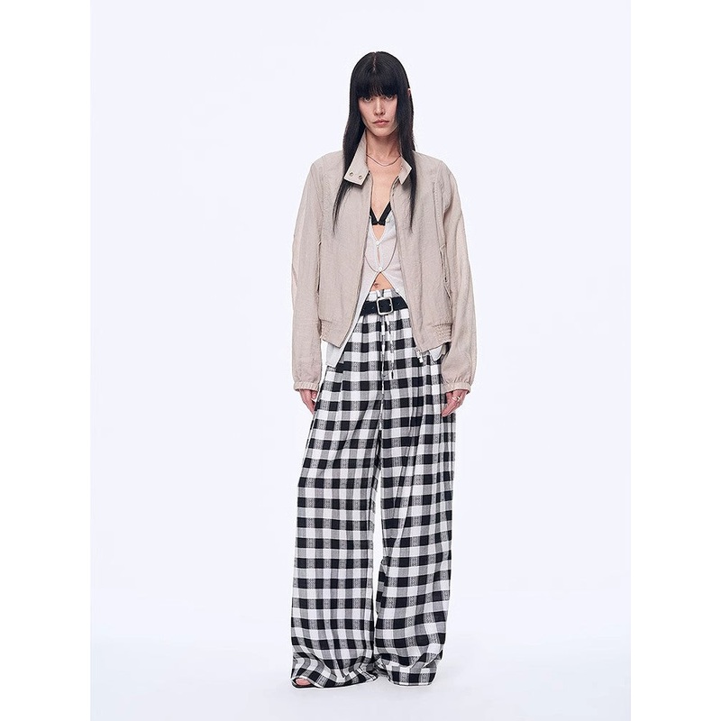 Plaid Accent Linen Pants|S4-6|M8-10|L12-14|Small Black and White Grid|Big Black and White Grid|Brown and Yellow Grid
