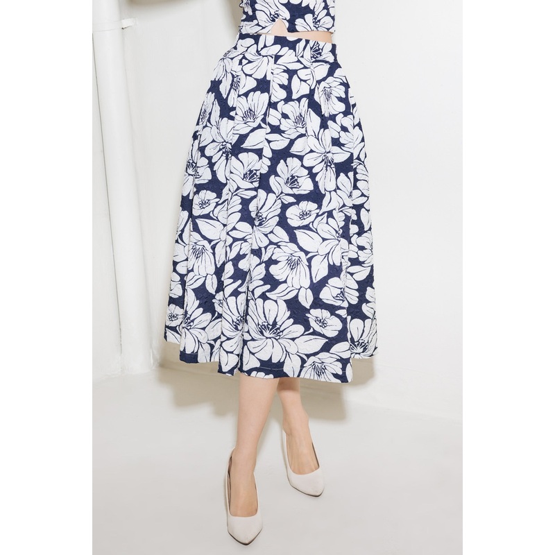 PLAIN OPTIMISM NAVY WOVEN MIDI SKIRT