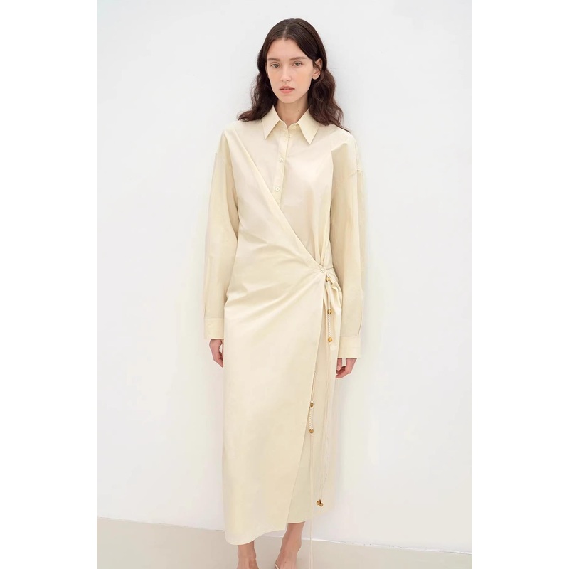 Romantic Vibes Cross-Placket Loose Long-Staple Cotton Shirt Dress