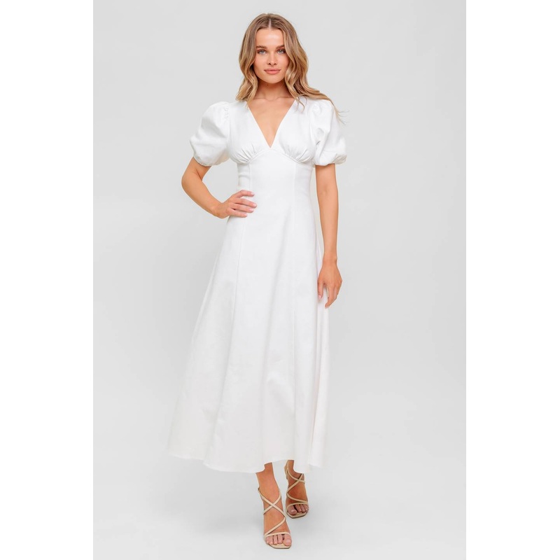 SECRET VINE GLOW WOVEN TWILL MIDI DRESS