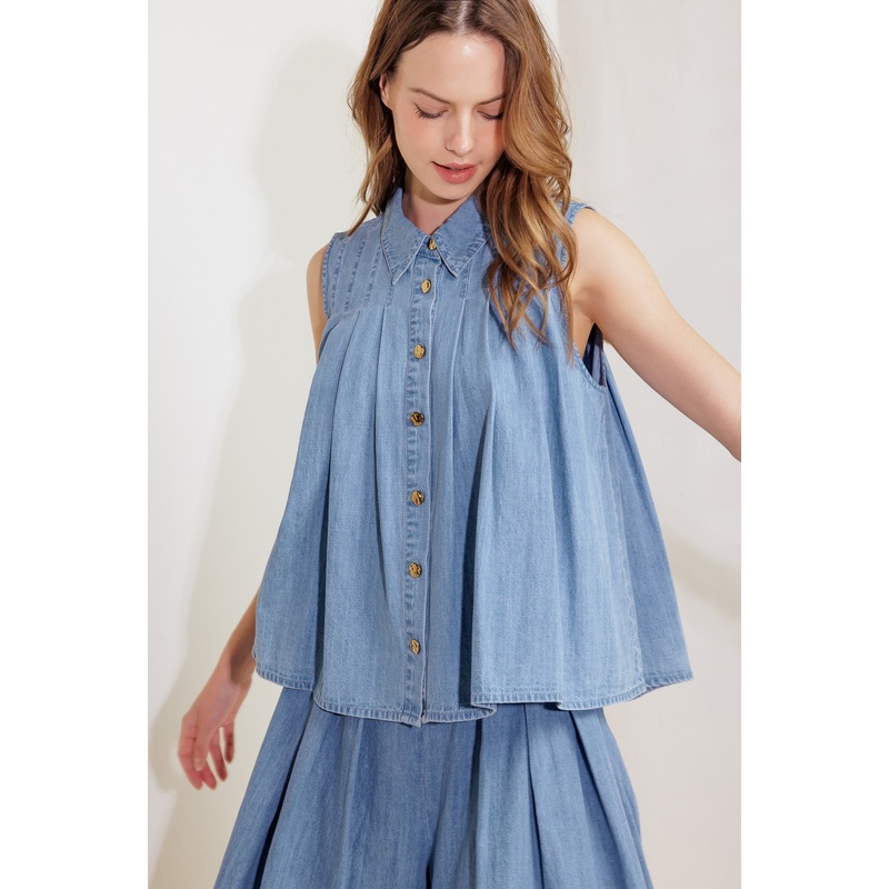 SERENITY HILL CHAMBRAY TOP|LIGHT BLUE DENIM|S|M|L