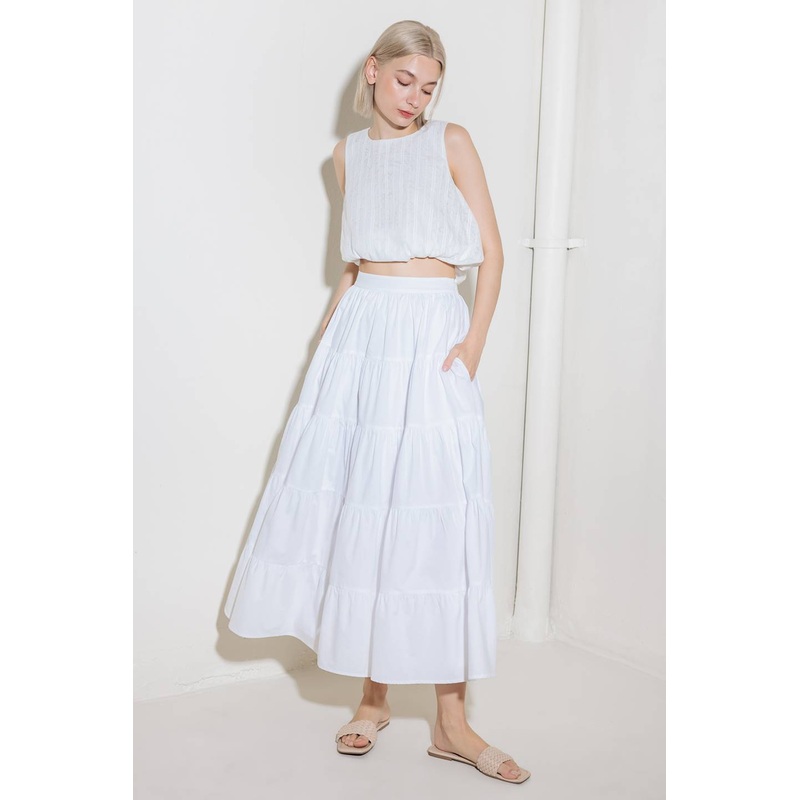 SIMPLY SPELLBOUND WHITE WOVEN FULL MIDI SKIRT