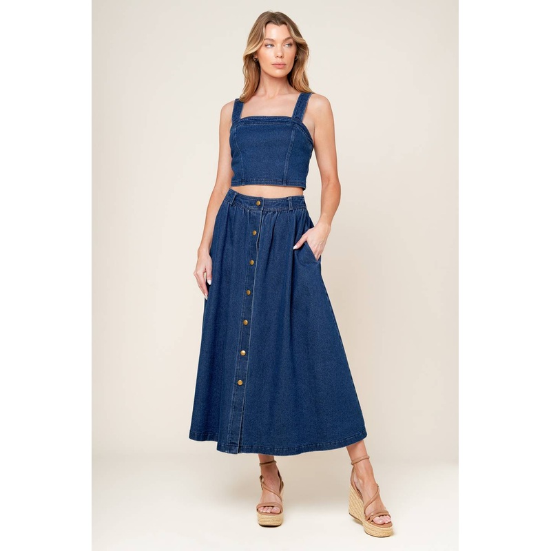 SIMPLY THE VIBE DENIM TOP AND SKIRT SET
