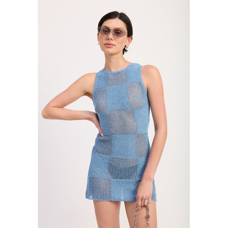 SLEEVELESS MINI KNIT DRESS WITH OPEN BACK