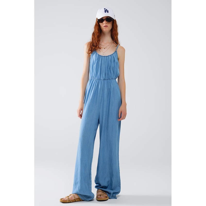 Sleevless Tencel Denim Jumpsuit With Elastic Waist