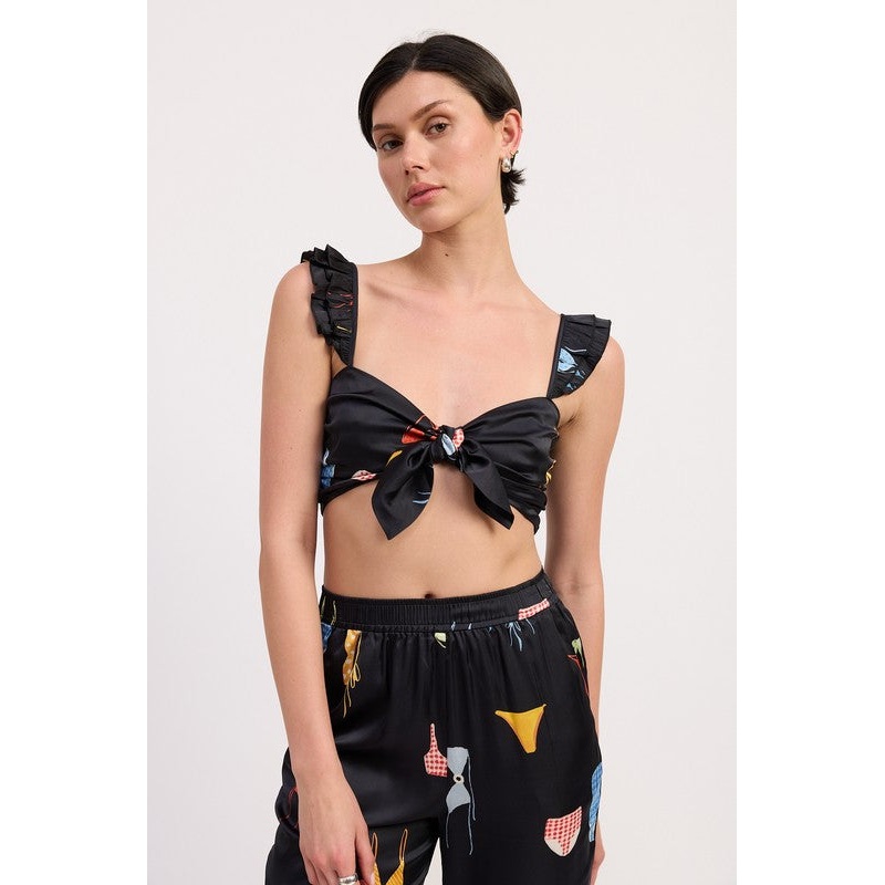 TIE FRONT BRALETTE TOP WITH PUFF SLEEVES