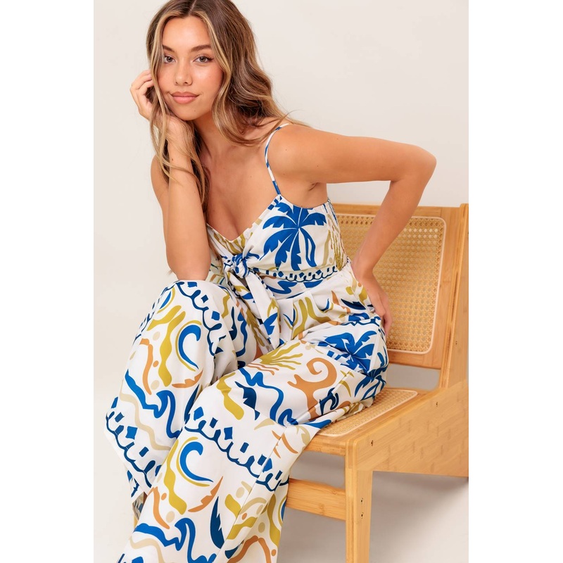VACAY GLOW IVORY BLUE WOVEN JUMPSUIT