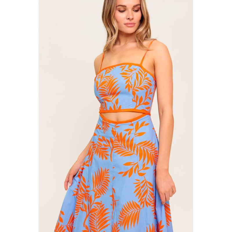 APRICOT SUNSET WOVEN MIDI DRESS