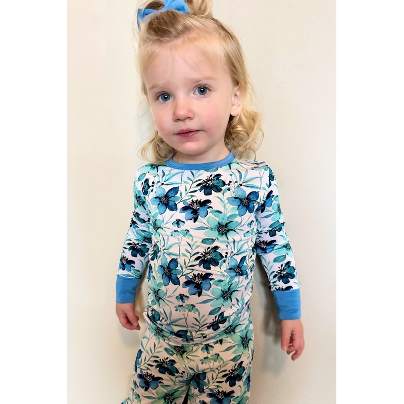 Azure Petals | Two-Piece Bamboo Long Sleeve Toddler & Kids Pajamas