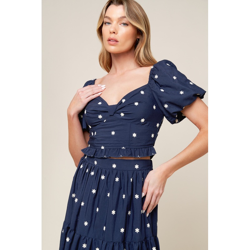 BEBE ALERT NAVY WOVEN TOP|NAVY|S|M|L