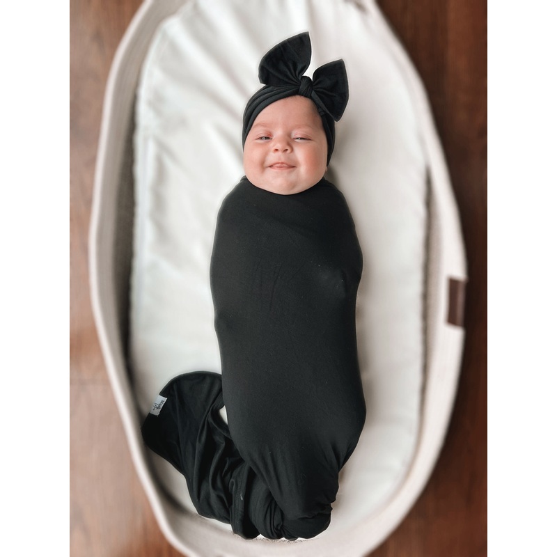 Black – Swaddle Set (headband or hat)