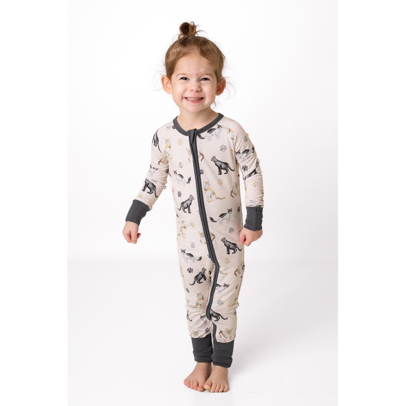 Cats & Paws | Convertible Bamboo Zipper Baby Pajamas