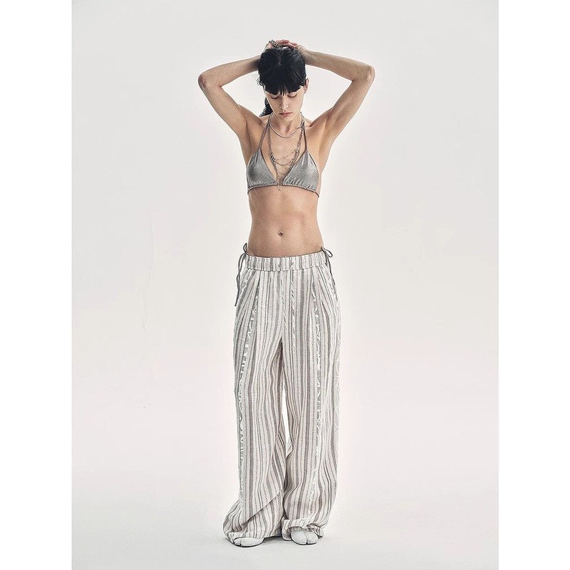 Fashion Tension Linen Vertical Stripe Pants