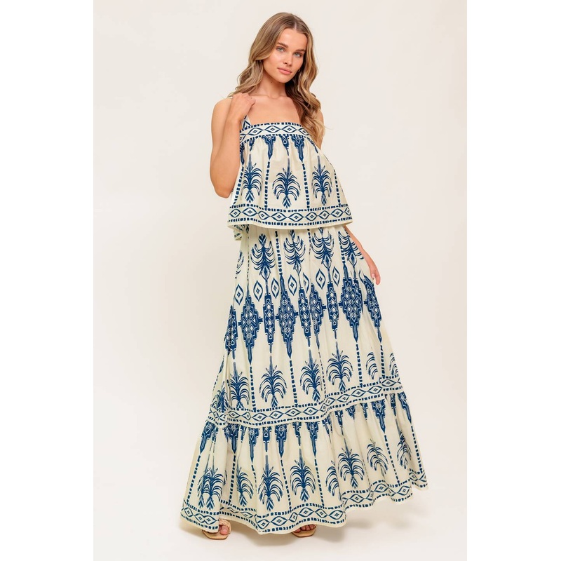 FLORAL RHYTHM WOVEN TOP AND SKIRT SET