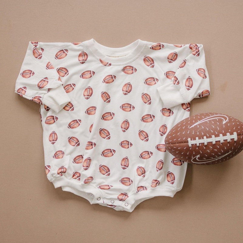 Football Print Bamboo Bubble Romper