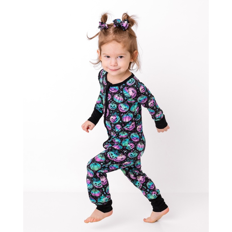 Halloween | Starlight Pumpkins | Convertible Bamboo Zipper Baby Pajamas