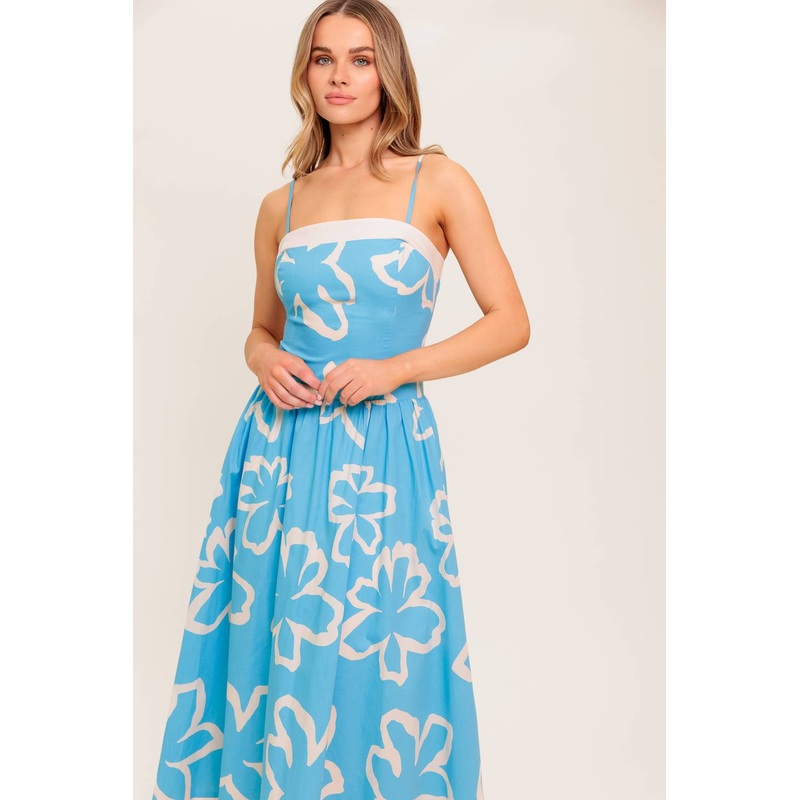 SERENE PETALS BLUE WOVEN MIDI DRESS