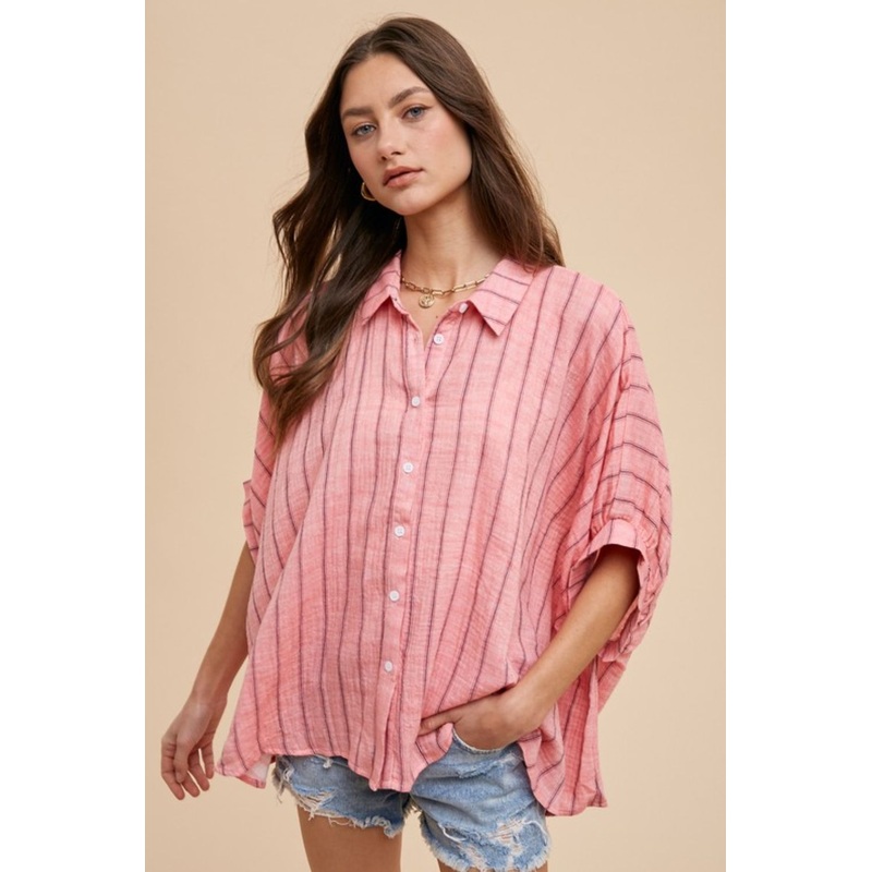 Striped Button Up Half Sleeve Shirt