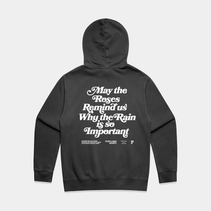 Sueded Slogan Hoodie – Faded Black