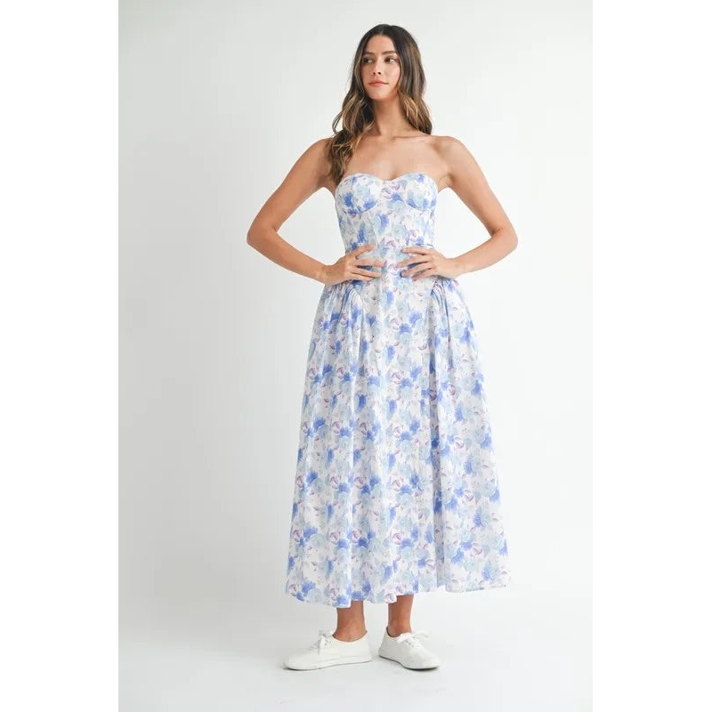 Sweetheart Neckline Floral Printed Midi Dress