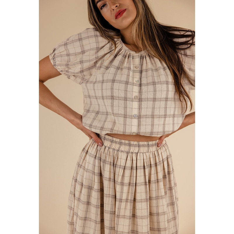 Coretta Plaid Blouse|Tan|S|M|L|XL