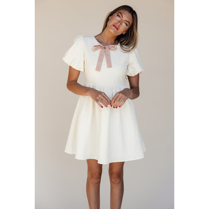 Izzie Textured Bow Dress|Ivory|S|M|L|XL