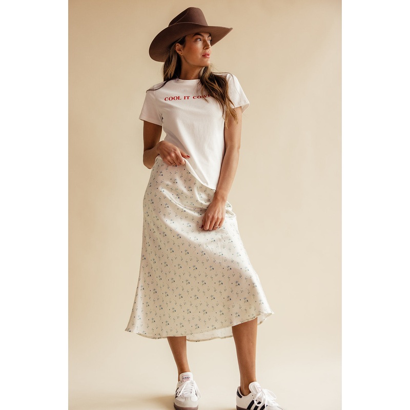 Ocean Eyes Floral Satin Skirt|White|S|M|L