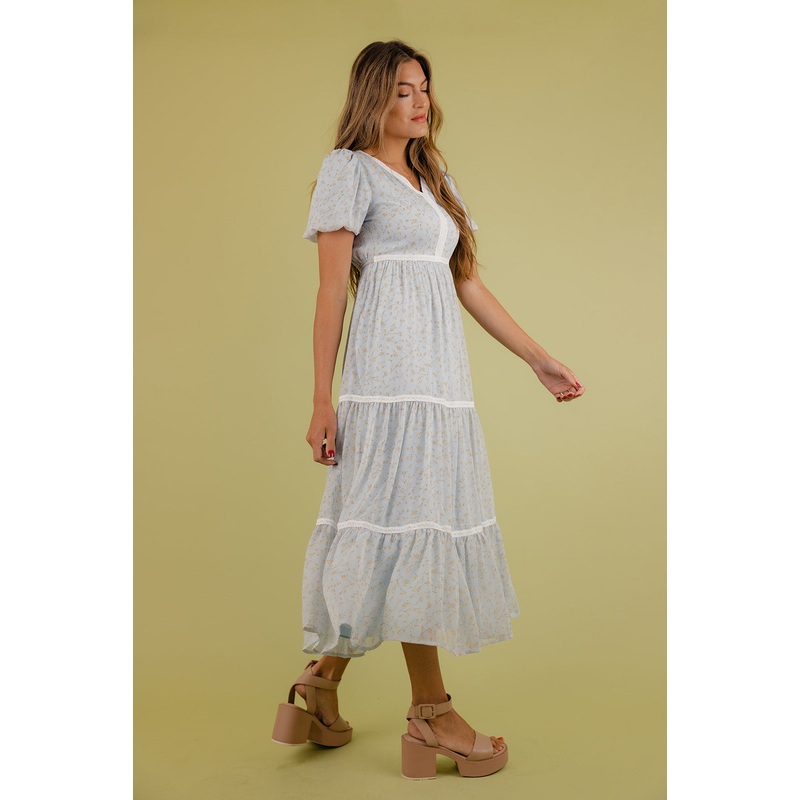 Trudy Lace Trim Dress|LightSteelBlue|S|M|L|XL