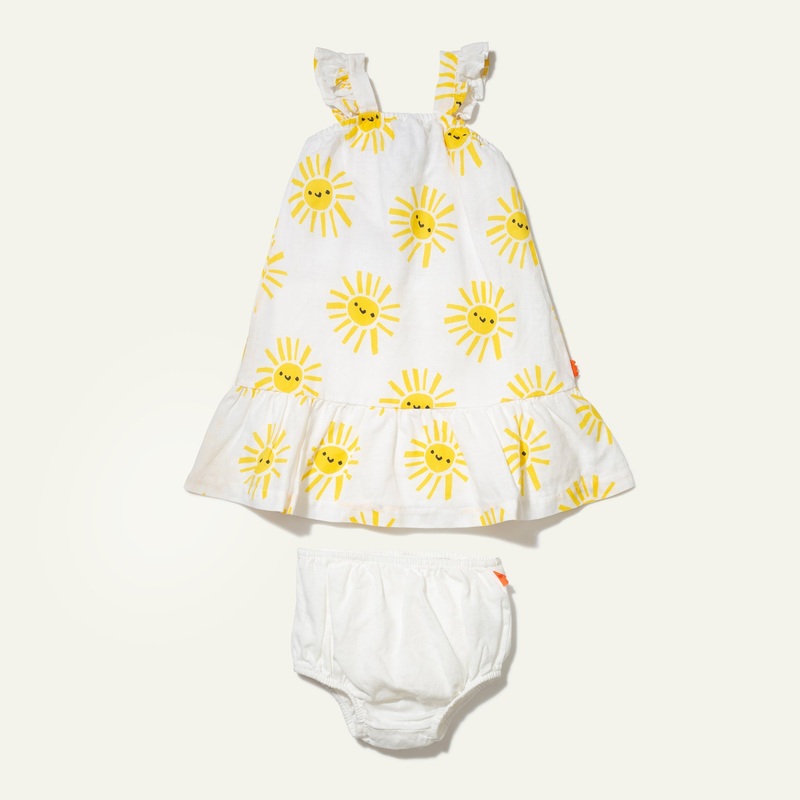 Linen Sun Baby Ruffle Dress|03-06M|06-12M|12-18M|18-24M|Natural/Yellow