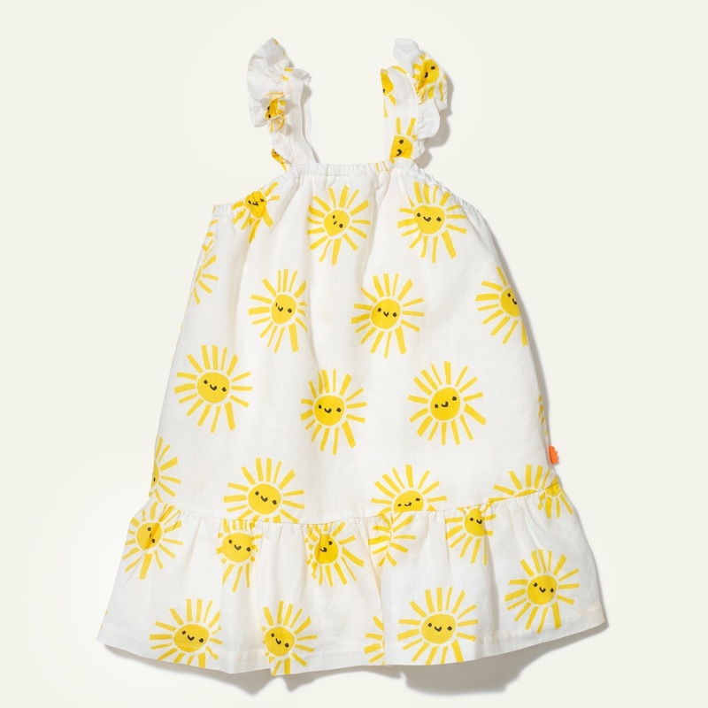 Linen Sun Kid Ruffle Dress|02Y|03Y|04Y|05Y|06Y|08Y|10Y|Natural/Yellow