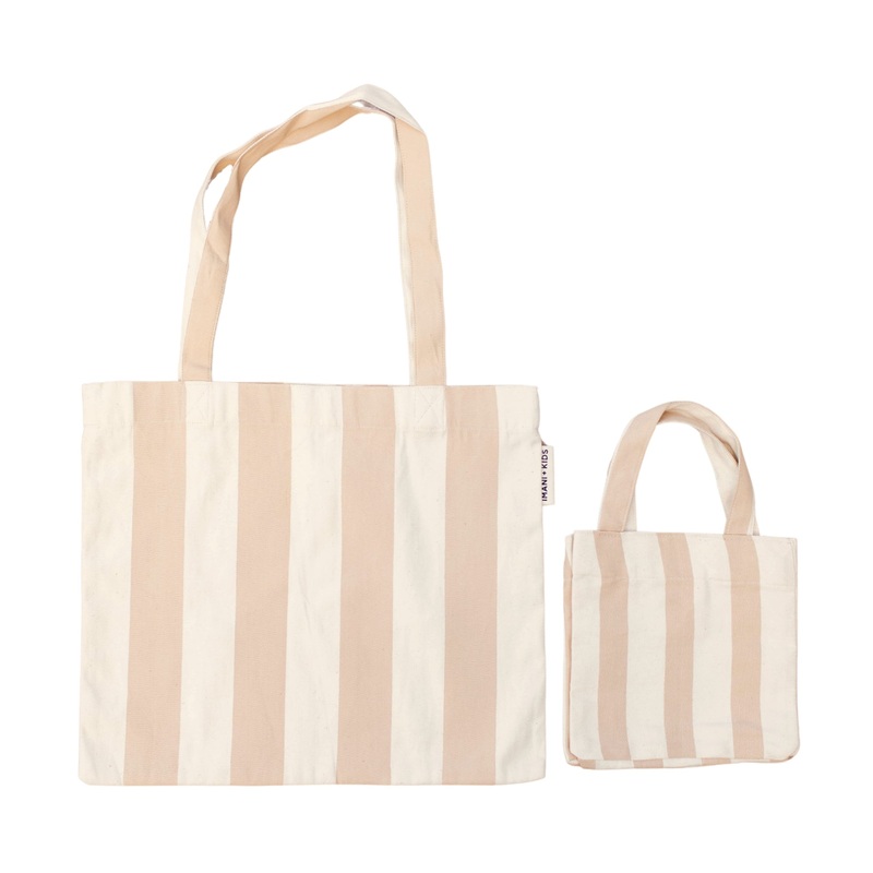 striped mommy + me tote|pink / natural|pink / rust