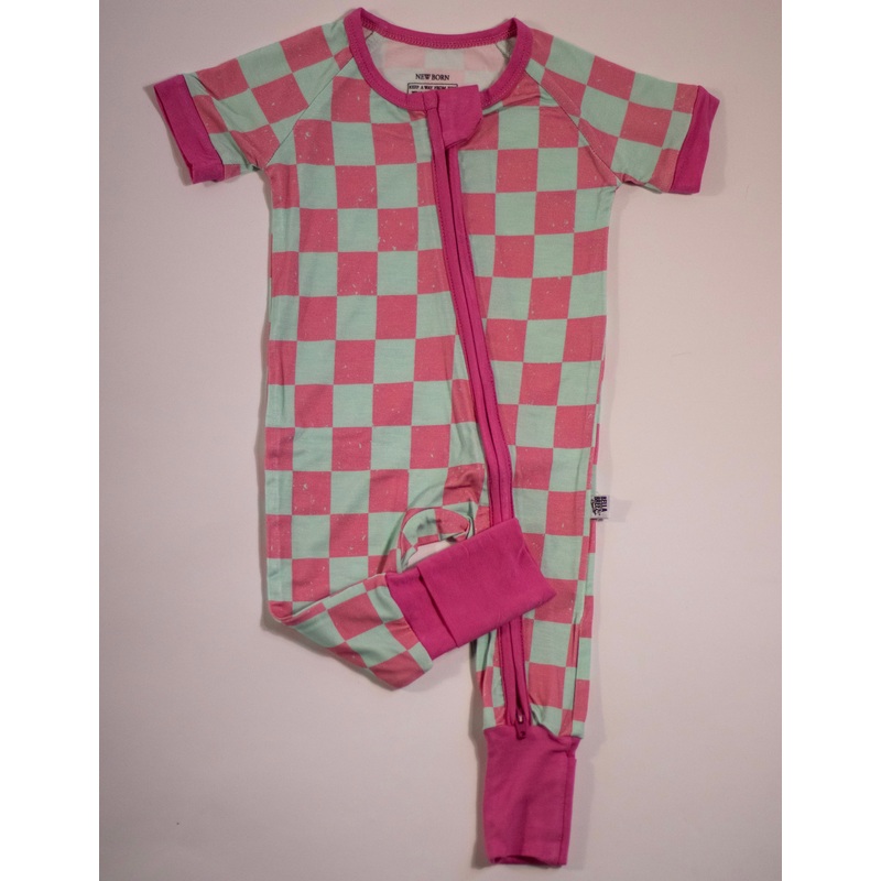 Bubblegum Checks Bamboo Short Sleeve Sleeper