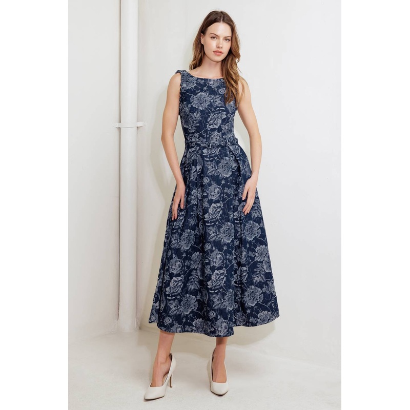 DUSK ROSE WOVEN DENIM MIDI DRESS