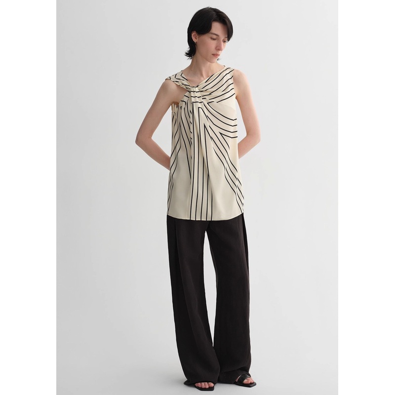 Elastic Silk Twisted Collar Tank Blouse