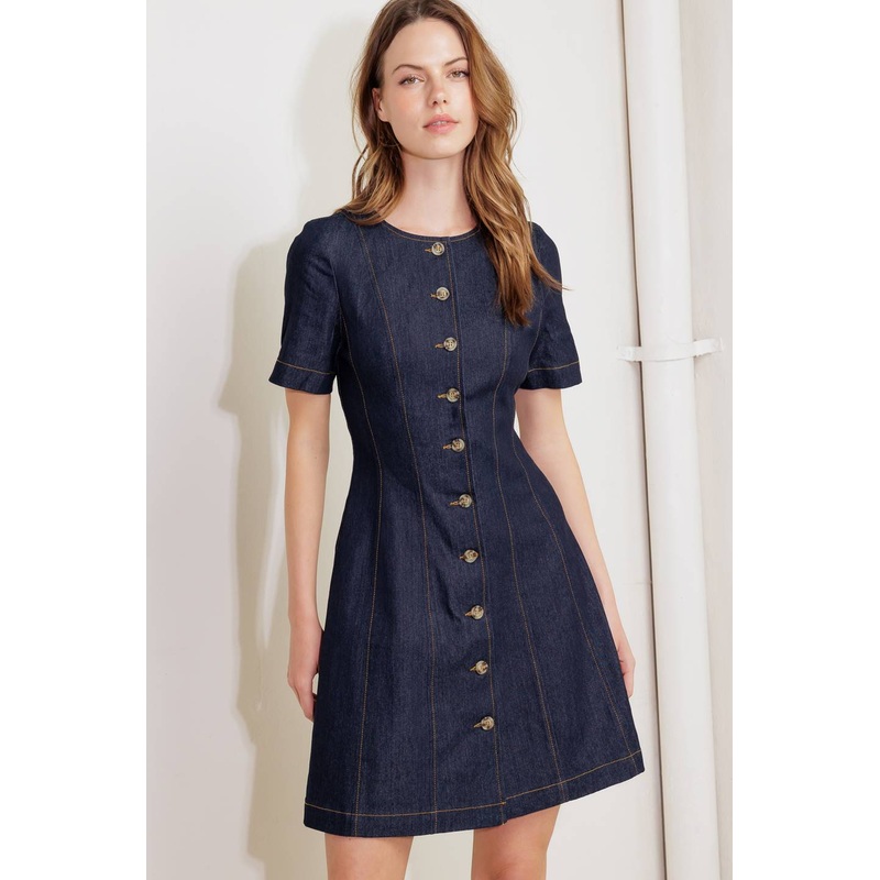 INDIGO TEMPO DENIM MINI DRESS|DARK DENIM|S|M|L