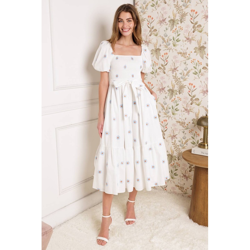 LUXE LAGOON EMBROIDERED MIDI DRESS