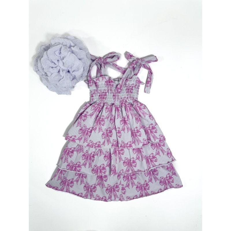 Pink Toile Bow Ruffled Dress|Newborn|0/3 months|6/12 months|12/18 months|18/24 months|2t|3t|4t