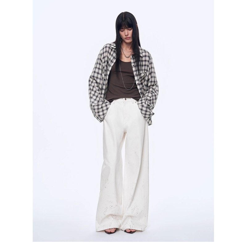 Style Diary Tencel Acetate Jacquard Check Dropped Shoulder Shirt