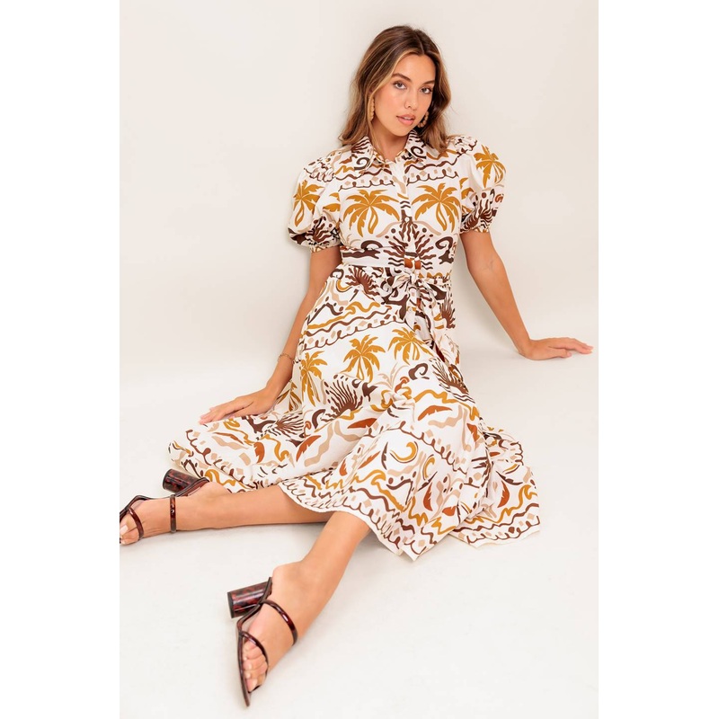 TROPICANA SUNSET WOVEN MIDI DRESS