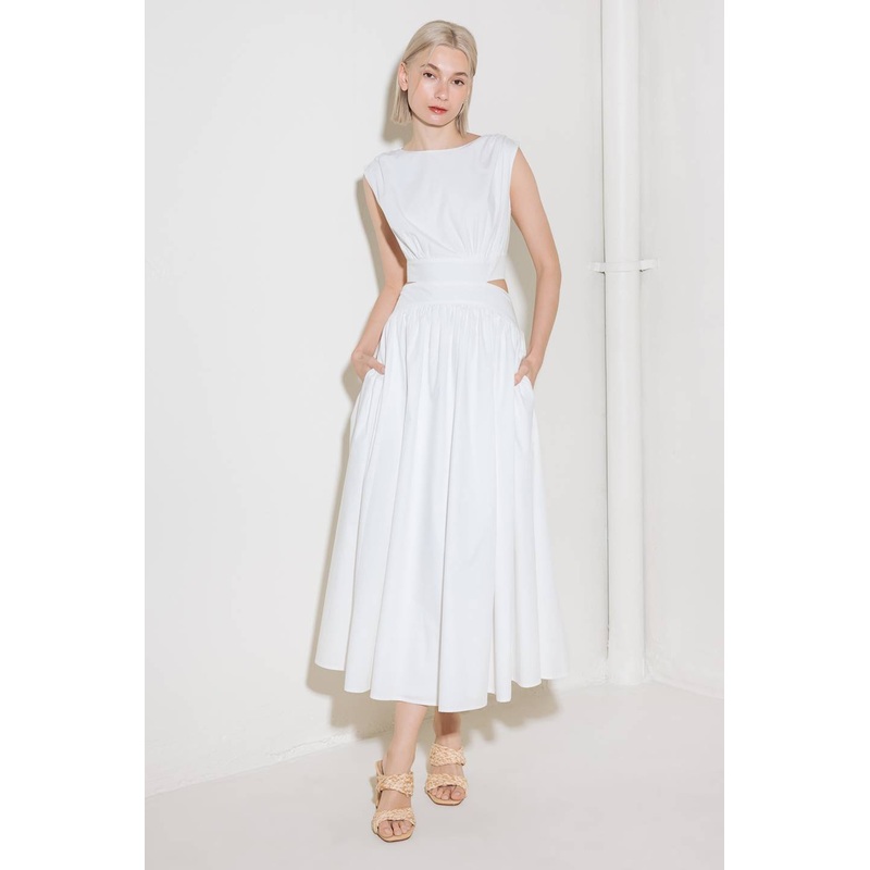 CHASING PEACE IN WHITE WOVEN MIDI DRESS