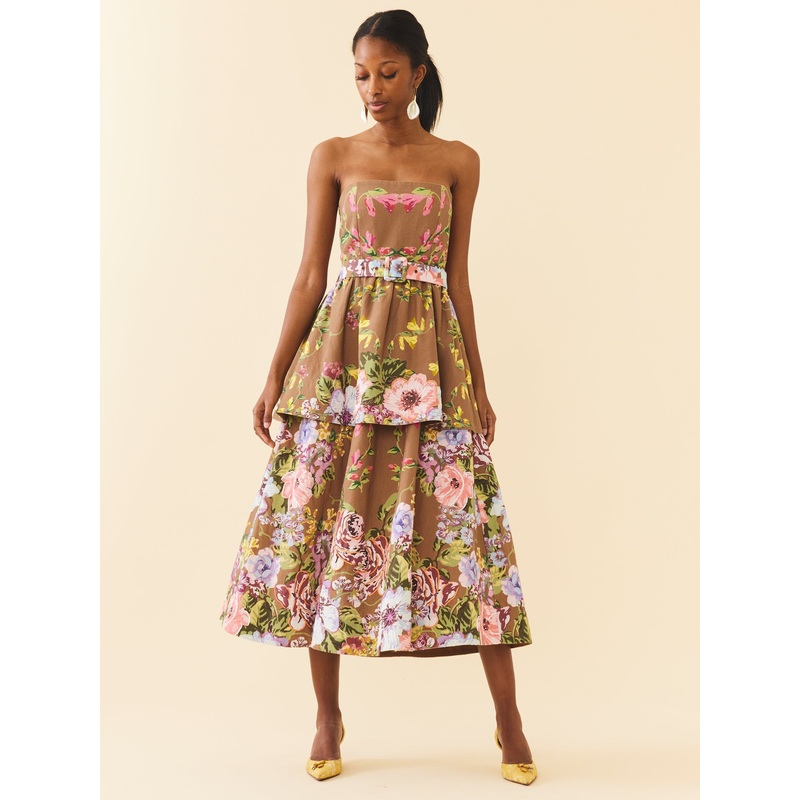 Daisy Dress|XX-Small|X-Small|Small|Medium|Large|X-Large|XX-Large|Caramel Victorian Floral