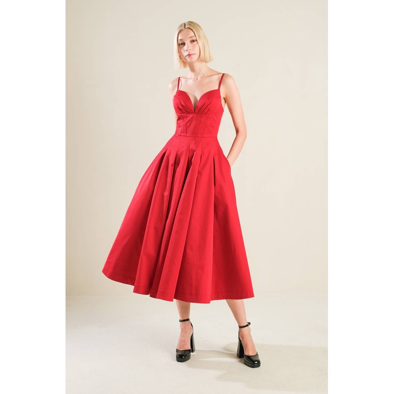 DREAM KEEPER WOVEN MIDI DRESS|CRIMSON|S|M|L