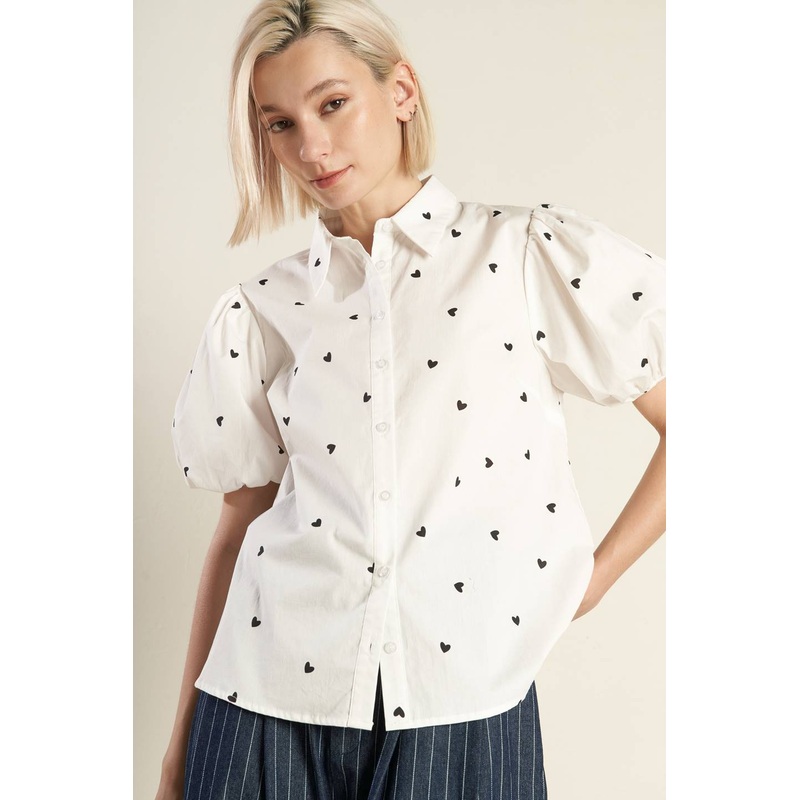 FOREVER DAYDREAMING WOVEN TOP|WHITE/BLACK|S|M|L